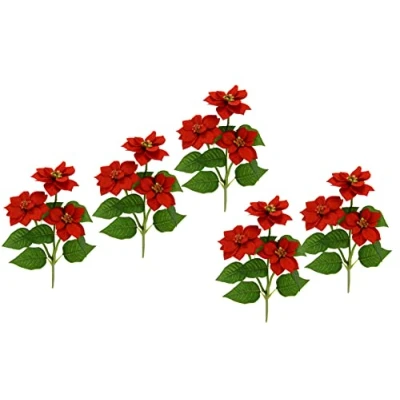 Abbildung von Künstlicher Poinsettiazweig mit 3 Blüten Poinsettia Blume Kunstblume Weihnachtsstern Weihnachtliche Zweig Weihnachtsdeko Weihnachtsblume X&#039;Mas Strauß Geschenk Deko Adventsstern Christstern