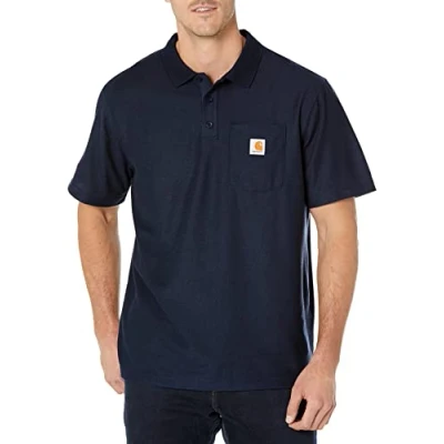 Abbildung von Carhartt, Herren, Weites, mittelschweres, kurzärmliges Polohemd mit Tasche, Marineblau, M