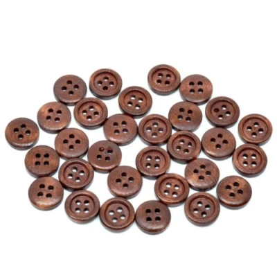 Abbildung von 50 Stück edle Holzknöpfe 15mm 4 Loch rund kaffeebraun braun Knöpfe zum basteln annähen nähen Vierlochknöpfe kleine scrapbooking 1,5 cm Mantelknöpfe