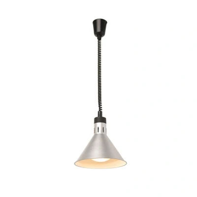Abbildung von HENDI Wärmelampe zur Deckenbefestigung ausziehbar von 70 cm bis 150 kegelförmiger Lampenschirm 250 W 27,5 x 25 cm, silber