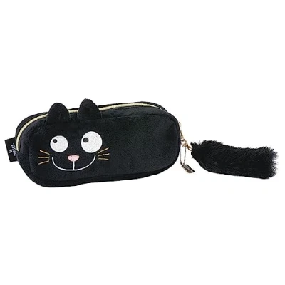 Abbildung von moses. Ed, The Cat Mäppchen, Federmäppchen im Katzendesign, Stifte Mappe in schwarz aus Polyester, Kleines Täschchen zur Aufbewahrung mit Reißverschluss und Karabiner am abnehmbaren Schlüsselanhänger