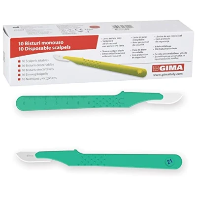 Abbildung von GIMA Sterile Einweg Skalpelle, mit Sicherheitsabdeckung, Nr. 21, 10er Pack, 27045