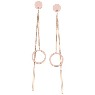 Abbildung von Happiness Boutique Damen Kreis Ohrringe in Rosegold Filigrane mit Stab Minimalist Edelstahl
