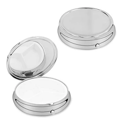 Abbildung von kwmobile 2x Edelstahl Pillendose mit 3 Fächern 5,2 x 1,7cm runde Tablettendose Box Edelstahlpillendose Dose in Silber
