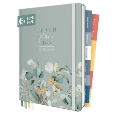 Abbildung von Häfft® Lehrer Planer 2025/2026 A5+ &quot;Minty Leaves&quot; Hardcover Lehrerkalender Teach plan do Schuljahresplaner, Schulplaner mit Sprüchen, Stickern und mehr nachhaltig &amp; klimafreundlich