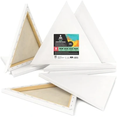 Abbildung von Arteza Dreieck Leinwand Keilrahmen, 8er Set dreieckige bespannte Keilrahmen 35.6 cm Seite, 100% Baumwolle, Leinwände für Acrylfarben, Künstlerbedarf Acryl und Ölmalerei