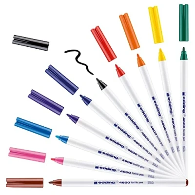 Abbildung von edding 4600 Textilstift 10 Farben im Set (Basic) Rundspitze 1 mm Textilstifte waschmaschinenfest (60 C) zum Stoff bemalen Stoffmalstift