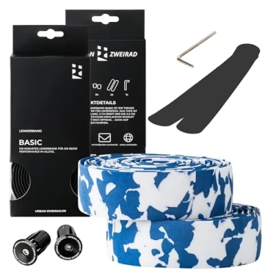 Abbildung von URBAN ZWEIRAD Lenkerband Reißfestes Rennrad inkl. Endstopfen und Klebestreifen weiß/blau extra griffig 2 x 200 cm 3 mm Stärke