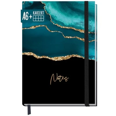 Abbildung von paper&amp;you® Notizbuch kariert A6+ mit Gummiband [Shiny Teal] 156 Seiten, 78 Blatt Notizheft, Bullet Journal, Tagebuch nachhaltig &amp; klimafreundlich