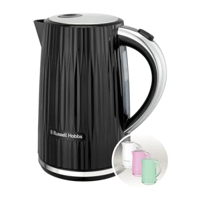 Abbildung von Russell Hobbs Wasserkocher (für heißes Wasser, Tee oder Kaffee, 1.7L, Deckelöffnung per Knopfdruck, herausnehmbarer Kalkfilter, leuchtender Schalter, Edelstahlakzente, Schwarz, 2400W) Eden 27361 70