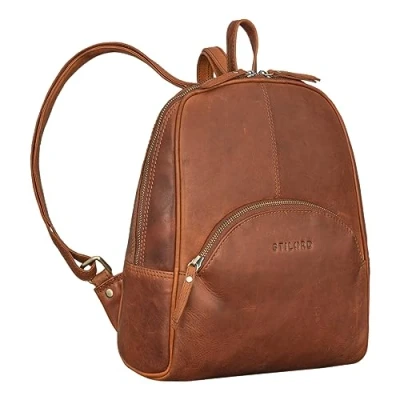 Abbildung von STILORD &#039;Margot&#039; Daypack Damen Leder Klein Vintage Rucksack für Frauen Anti Diebstahl Rucksackhandtasche Städtetrips Tagesrucksack Echtleder, Farbe:cognac braun
