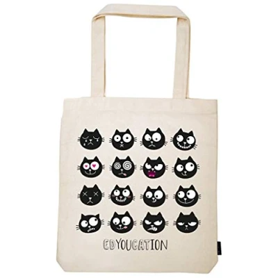 Abbildung von moses. Ed, The Cat Shopper Edyoucation Tragetasche aus 100% Baumwolle Einkaufstasche Umhängetasche, 42 cm, Natur