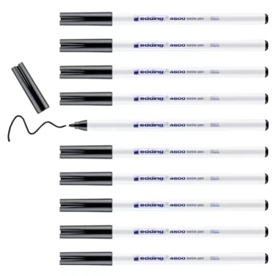 Abbildung von edding 4600 Textilstift schwarz 10 Stück Rundspitze 1 mm Textilstifte waschmaschinenfest (60 C) zum Stoff bemalen Stoffmalstift