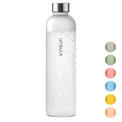 Abbildung von Vinsun Trinkflasche 1L weiß wiederverwendbar, Kohlensäure geeignet, BPA frei, Tritan Leichte Wasser Flasche für Sport, Outdoor, Schule, Uni, Fahrrad, Büro, Gym