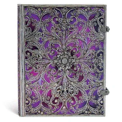 Abbildung von Paperblanks Silberfiligran Kollektion Aubergine Notizbuch Groß Liniert , Ultra (230 x 180)