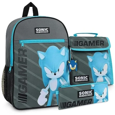 Abbildung von Sonic THE HEDGEHOG Kinder Rucksack 4 Teiliges Set, Enthält Geräumige School Bag, Lunchtasche und Mehr, Langlebig Schul mit Verstellbaren, Gepolsterten Gurten, für Fans