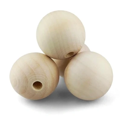 Abbildung von Netuno 4 Stück Natur Holz Perlen mit Loch 40 mm Deko Kugeln Bastel für Makramee aus zum Basteln Bemalen Dekorieren Schmuck Holzkugeln Auffädeln groß Holzperlen