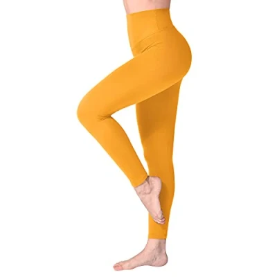 Abbildung von SINOPHANT Hochtaillierte Leggings für Damen Angenehm Weiche Elastische, Dehnbare Sport und Yogahosen , 1er Pack Dunkelgelb,(Herstellergröße: ONE SIZE) S M