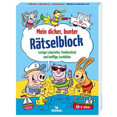 Abbildung von moses. Mein dicker, bunter Rätselblock, Zum Raten, Spielen, Ausmalen, Zeichnen und Suchen, Anti Langeweile Beschäftigung für Kinder ab 4 Jahren: ... Punkterätsel knifflige Suchbilder