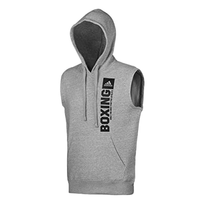 Abbildung von adidas Herren Community Vertical Hoody Sleeveless Boxing Kapuzenpullover ärmellos, Grau/Schwarz, S