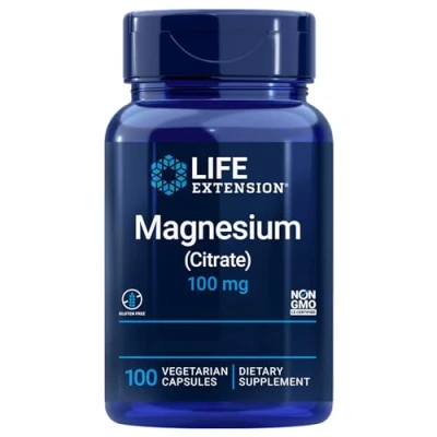 Abbildung von Life Extension Magnesium Citrate, 100mg, 100 vegane Kapseln, Laborgeprüft, Glutenfrei, Vegetarisch, Sojafrei, Ohne Gentechnik