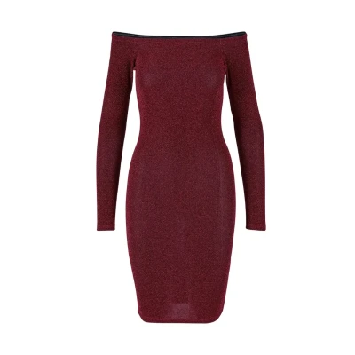 Abbildung von Urban Classics OFF Shoulder Longsleeve Glitter Cocktailkleid/festliches Kleid, Damen, Größe: Large, Burgundy