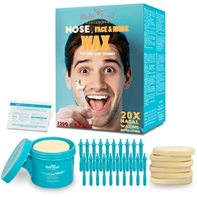 Abbildung von Belle Azul Nose Hair Wax Removal Set 120g Nasenhaar Warmwachs Haarentfernungs Kit aus hochwertigen Bio Bienenwachs mit 20 wiederverwertbaren Applikatoren Männer &amp; Frauen Made in Spain