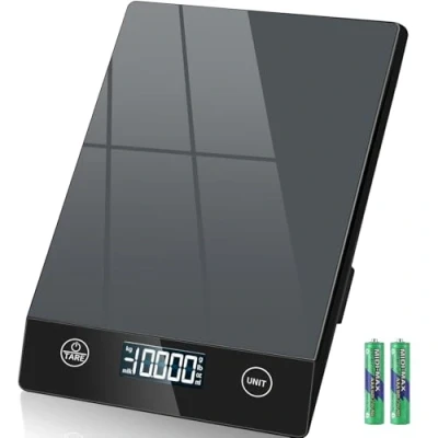 Abbildung von Küchenwaage Digital,Küchenwaage Geneigtes Display,Waage 10KG,Hochpräzise 1g Digitale mit Tara Funktion,Glas Lebensmittelwaage Wasserdicht,Touchscreen inkl. Batterien Grau