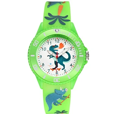 Abbildung von Alienwork Kids Dino T Rex Lernuhr Kinderuhr Jungen Mädchen Grün Silikon Armband Kinder Uhr Wasserdicht 5 ATM Zeit Lernen