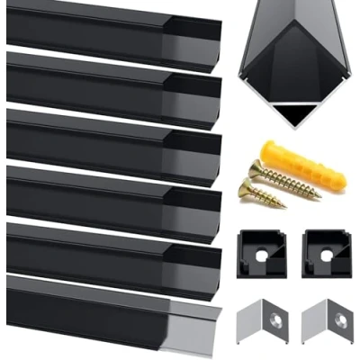 Abbildung von Chesbung LED Aluminium Profil Schwarz, 6X1m Leisten V Form, Streifen Kanal Eckprofil Schwarz für (1 12mm), Indirekte Beleuchtung Decke Diffusoren