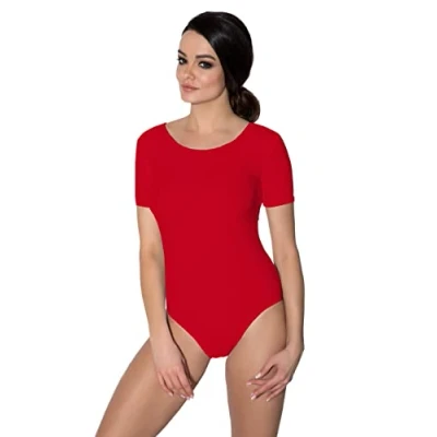 Abbildung von Aquarti Damen Ballett Trikot Kurzarm Gymnastik Tanz Body, Farbe: Rot, Größe: 36