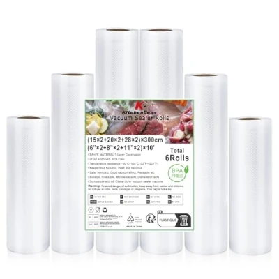 Abbildung von KitchenBoss Vakuumierfolie Vakuumierbeutel 6 Rollen: Vakuumbeutel Lebensmittel 15X2/20x2/28x2/300cm, für Vakuumiergerät und Sous Vide, Vide Gefrierbeutel BPA Frei