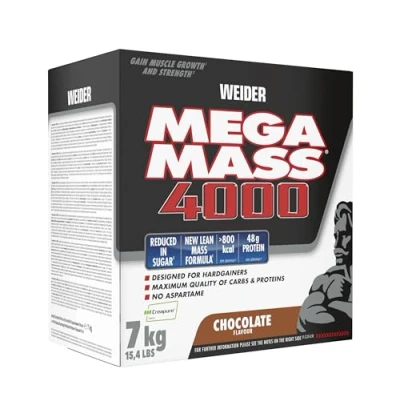 Abbildung von Weider Mega Mass 4000 Weight Gainer Shake zum Zunehmen, Schokolade, mit Protein,Creapure Kreatin Monohydrat,komplexen Kohlenhydraten,Vitaminen und Mineralstoffen der perfekte Muskelaufbau 7kg
