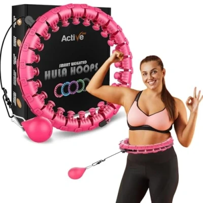 Abbildung von K MART Smart Hula Ring, Hoop Reifen für Erwachsene, Fitnessring, beschwerter 24 abnehmbare Segmente, 360 Grad Massage, automatisch drehender Ball, Gymnastik, Fitness, Gewichtsverlust, Pink