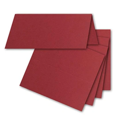 Abbildung von 50x Tischkarten in Dunkel Rot (Rot) 4,5 x 10 cm blanko Doppel Karten als Platzkarten und Namenskarten für Hochzeit Feste