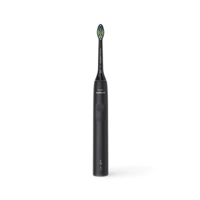Abbildung von Philips Sonicare 4100 elektrische Zahnbürste für Erwachsene mit 1 x W2 Optimal White Bürstenkopf in Schwarz, schlankem Reiseetui und USB Ladegerät (Modell HX3683/54)