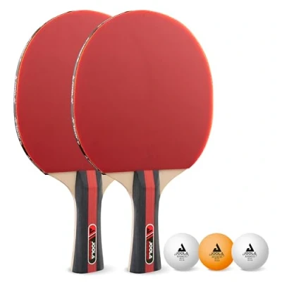 Abbildung von JOOLA Tischtennis Set Rosskopf 2 Tischtennisschläger + 3 Tischtennisbälle 40+mm, rot/schwarz, 5 teilig