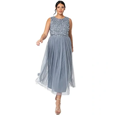 Abbildung von Maya Deluxe Vrouwen Midaxi Jurk Dames Mouwloze Pailletten Hoge Empire Taille Tule Versierd voor Bruiloft Gast Bal Bruidsmeisje, Bessen, 34