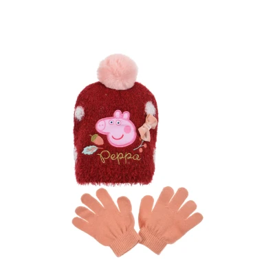 Abbildung von Sun City Peppa Pig Wutz Kinder Mädchen Winter Set Mütze und Handschuhe, Farbe:Pink, Größe:52