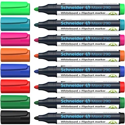 Abbildung von Schneider Maxx 290 Marker (für Whiteboards und Flipcharts, Rundspitze 2 3 mm Strichstärke, rückstandsfrei trocken abwischbar, hohe Qualität, kräftig farbintensiv) Etui mit 8 Farben