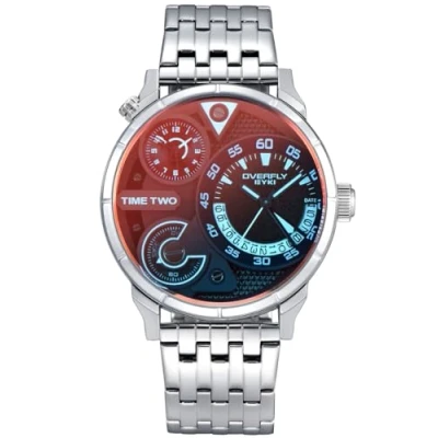 Abbildung von Alienwork Armbanduhr Herren Silber Edelstahl Metallarmband Kalender Datum Schwarz Multi Zeitzonen XL Große