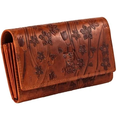 Abbildung von MATADOR [BRÜGGE XL Karten Portemonnaie Geldbeutel Damen Leder Groß mit edler Geschenk Box Portmonee Geldbörse Gross RFID Blocker Geldtasche Brieftasche Damenportemonnaie Blumen Braun