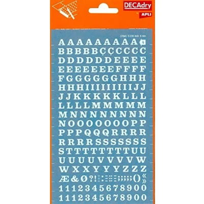 Abbildung von Buchstaben und Zahlen übertragbar, schwarz. Ziffern 6 mm weiß