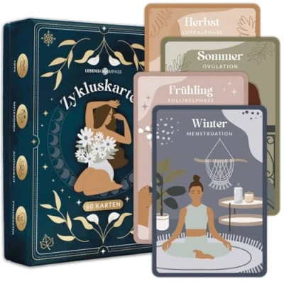 Abbildung von LEBENSKOMPASS 60 Zykluskarten Achtsamkeit &amp; Selbstliebe: Übungen und Affirmationen für den weiblichen Zyklus, inklusive Wissens Booklet