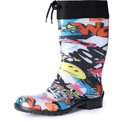 Abbildung von Ladeheid Gummistiefel Damen mit Stulpe Wasserdicht Regenstiefel für Jede Jahreszeit LA 968 (Zeitung, 36 EU)