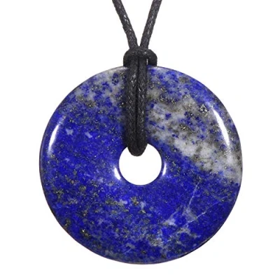 Abbildung von Morella Damen Halskette 80 cm Donut Edelstein Anhänger Lapislazuli im Samtbeutel