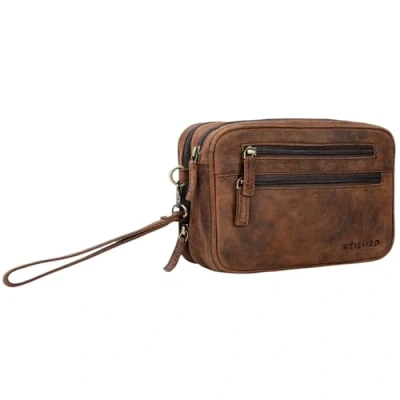 Abbildung von STILORD &#039;Nero&#039; Handgelenktasche Herren Leder mit Doppelkammer Vintage Handtasche Clutch für 8,4 Zoll Tablets ideal Reisen Festival Herrenhandtasche echtes Leder, Farbe:sepia braun