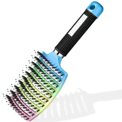 Abbildung von Haarbürste SAKKAL Haarstyling Bürste für Lange Feine Dicke Lockige Haare ohne Ziepen, Profi Entwirrungsbürste mit Griff, Wildschweinborsten (Violett)