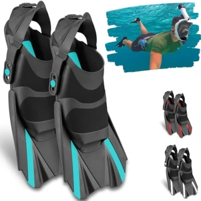 Abbildung von Khroom Kurze Flossen Erwachsene zum Schnorcheln Gr. 36 47 Verstellbare Kurzflossen Schnorchelflossen Made in Italy Premium Taucherflossen mit Umhängetasche Schwimmflossen (Türkis, 42 47)