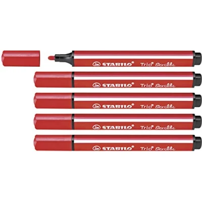 Abbildung von Gefederter Dreikant Filzstift STABILO Trio Scribbi 5er Pack rot